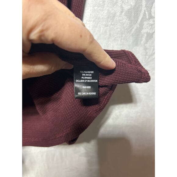 Torrid Top 2 2X Burgundy Thermal Waffle Knit Lace Detail Peplum Babydoll - Picture 6 of 9